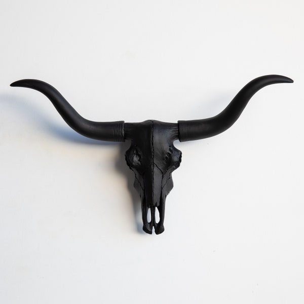 Faux Taxidermy Mini Texas Longhorn Skull Mount - Decoración de pared - Negro - MTL17