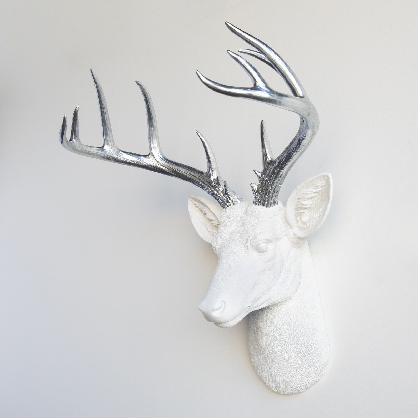Faux Taxidermy Large Deer Head Wall Mount - Wall Decor - White and ...