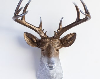 Faux Taxidermy Large Deer Head Wall Mount - Wall Decor - Bronze and Silver Ombre - ND0910