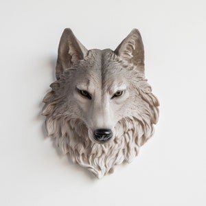 Faux Taxidermy Wolf Head Wall Mount Wall Decor Gray With Yellow Eyes ...