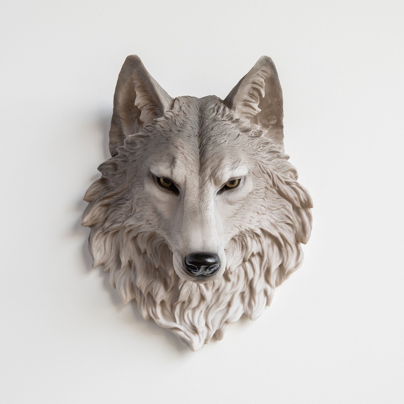 Faux Taxidermy Wolf Head Wall Mount Wall Decor Gray With - Etsy