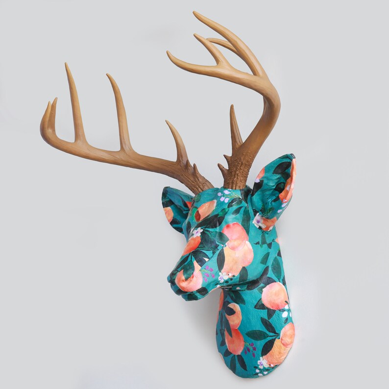Faux Taxidermy Deer Head Fabric Wall Mount Wall Decor Teal Etsy