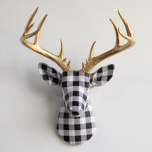Faux Taxidermy Deer Head Fabric Wall Mount - Wall Decor - Farmhouse Gingham - FAD4008/FAD4000