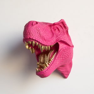 Faux Taxidermy T-Rex Wall Mount - Wall Decor - Hot Pink and Gold - TX1608