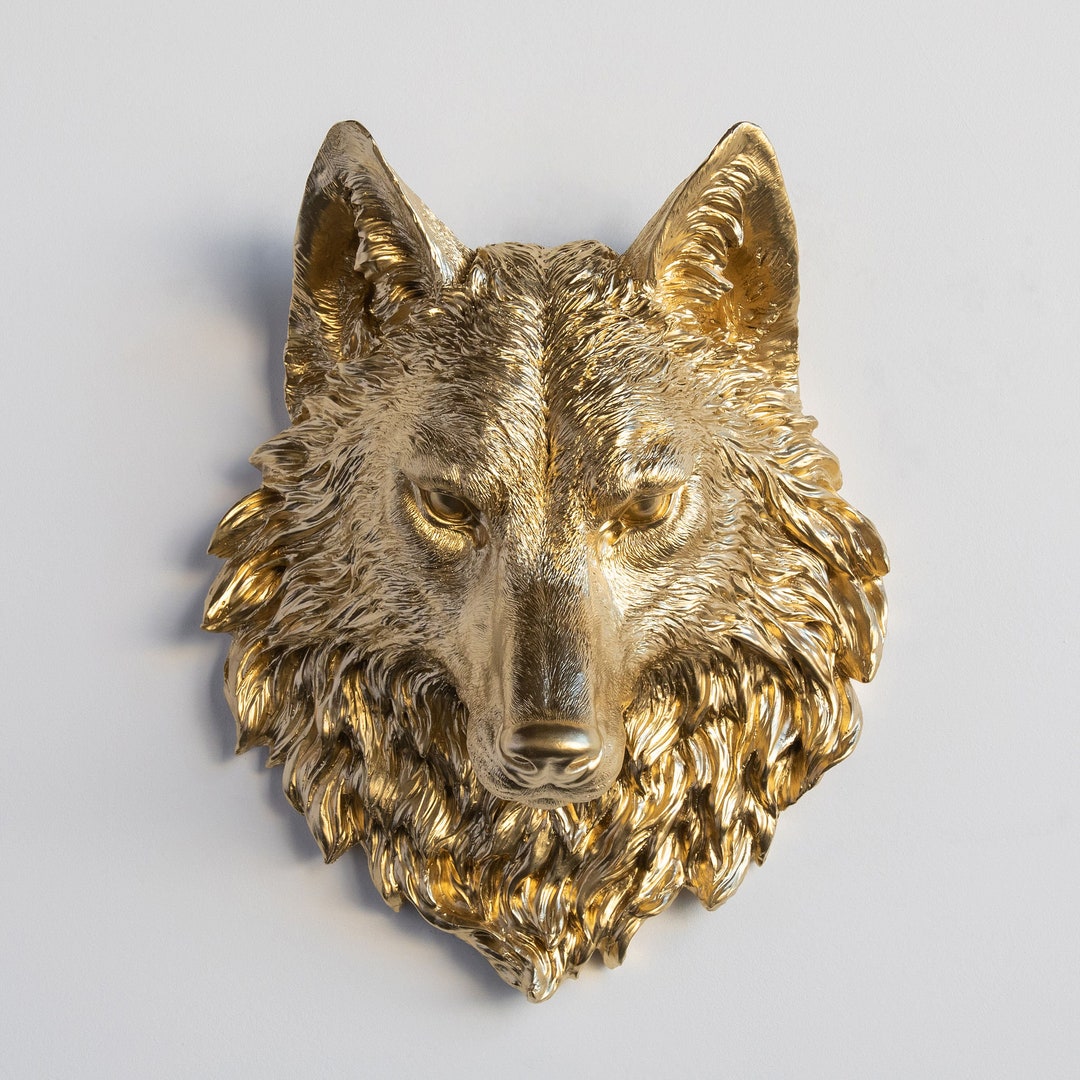 Faux Taxidermy Wolf Head Wall Mount Wall Decor Gold W08 - Etsy