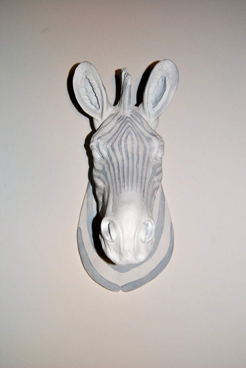 Zebra Head Wall Mount White and Gray Faux Taxidermy Z41 Etsy