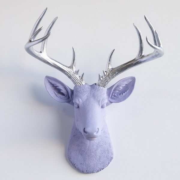 Faux Taxidermy Large Deer Head Wall Mount - Wall Decor - Lavender and Silver - ND2310