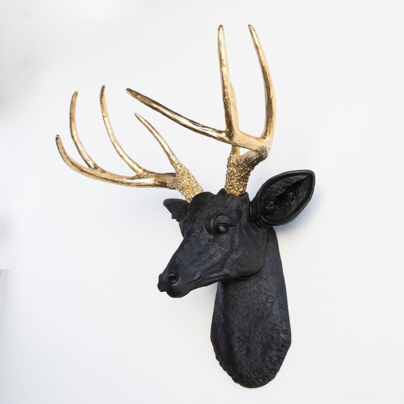 Faux Taxidermy Deer Head Wall Mount Wall Decor Black and Etsy