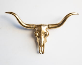 Faux Taxidermy Mini Texas Longhorn Skull Mount - Wall Decor - Gold - MTL08