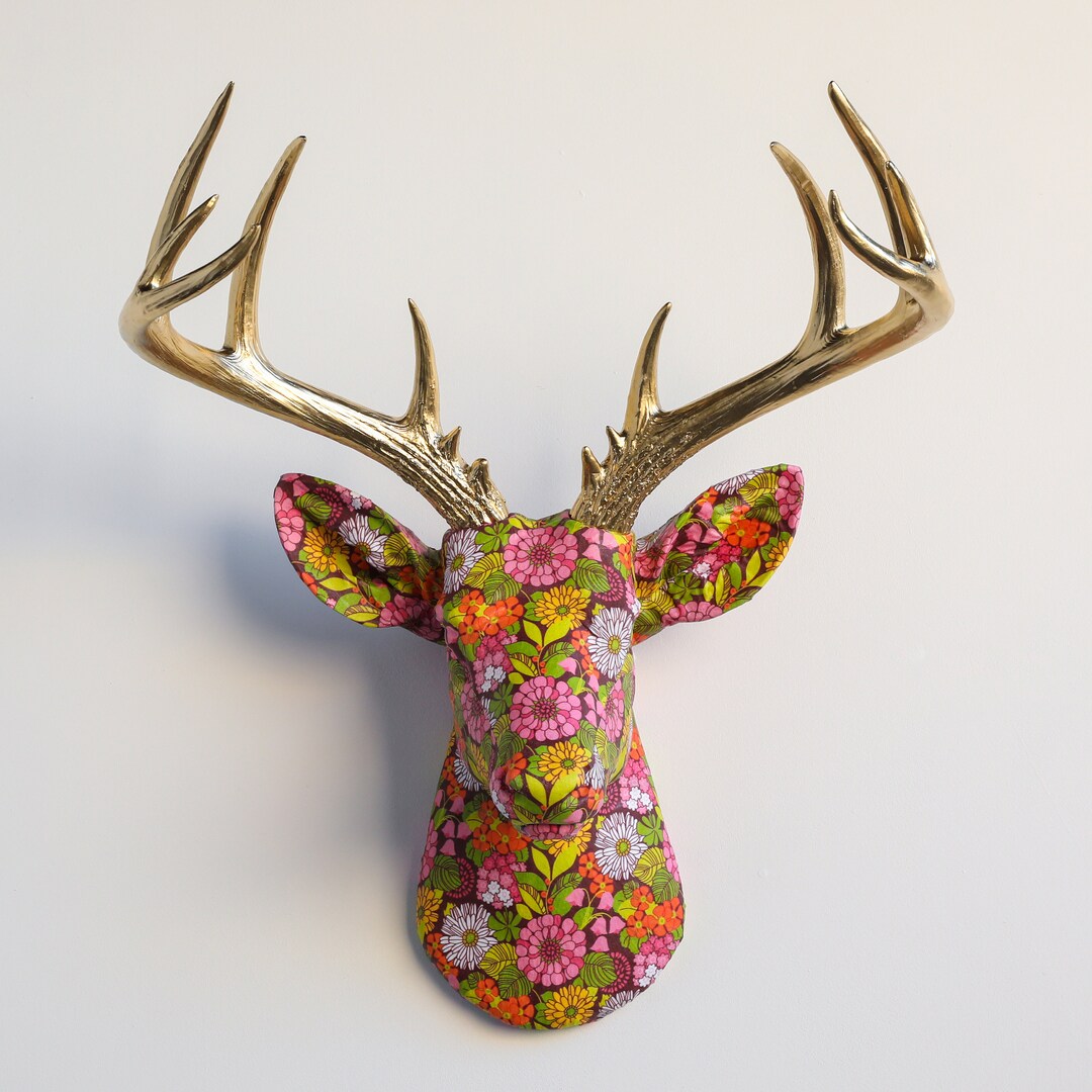 Faux Taxidermy Deer Head Fabric Wall Mount Wall Decor Vibrant 70s Floral FAD2008 Etsy Canada