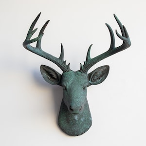 Cabeça de veado falsa taxidermia grande para montagem em parede - Decoração de parede - Pátina de bronze - ND7676
