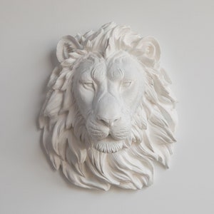 Faux Taxidermy Lion Head Mount - Wall Decor - White - L01