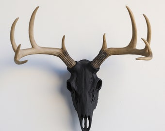 Faux Taxidermy Deer Skull - Wall Decor - Black and Natural - BS1700