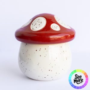 Tarro de cerámica con forma de seta: pequeño recipiente para guardar pequeños objetos decorativos de estilo boscoso.