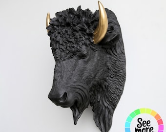 Support mural fausse tête de bison : buffle en résine peint à la main - décoration bohème occidentale