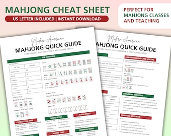 American Mahjong Quick Guide, Mahjong Cheat Sheet Printable, Mahjong Rules Reference, Beginner Friendly Mahjong Class Teaching PDF