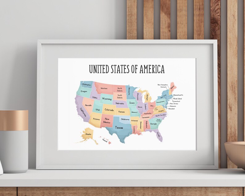 USA Map Poster: Pastel United States Map, Classroom Geography Decor ...