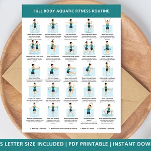 Aquatic Fitness Routine Printable, Water Aerobics Exercise Chart, Pool Workout Guide, Full Body Water Aerobics Workout Print