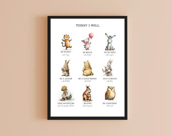 Lámina infantil de Winnie the Pooh / Arte mural con cita de animales en acuarela (Descarga digital)