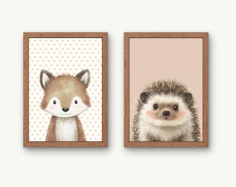 Láminas de animales del bosque para guardería: Juego de 6 animales bebés (descarga digital)