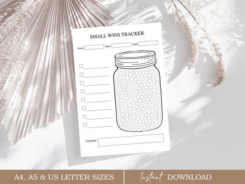 Small Wins Tracker Printable, Goal Jar, Habit Chart (PDF Download A4/A5 ...