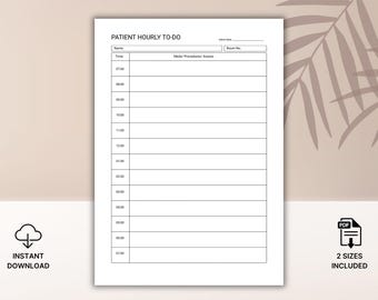Hourly Patient Monitoring Sheet Printable, Nursing Hourly Chart, Patient Care Tracker, Nurse Shift Checklist, Medical Monitoring Log PDF