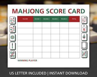 Mahjong Score Card Printable, Mahjong Score Sheet PDF, US Letter Game Night Score Tracker, Instant Download Mahjong Tally Card