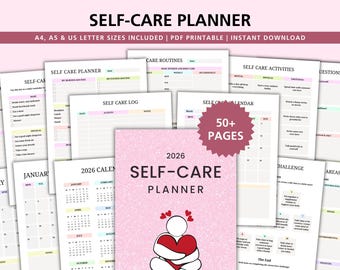Self Care Planner Printable Bundle, Wellness Journal PDF, Mental Health Planner & Habit Tracker, A4 A5 US Letter