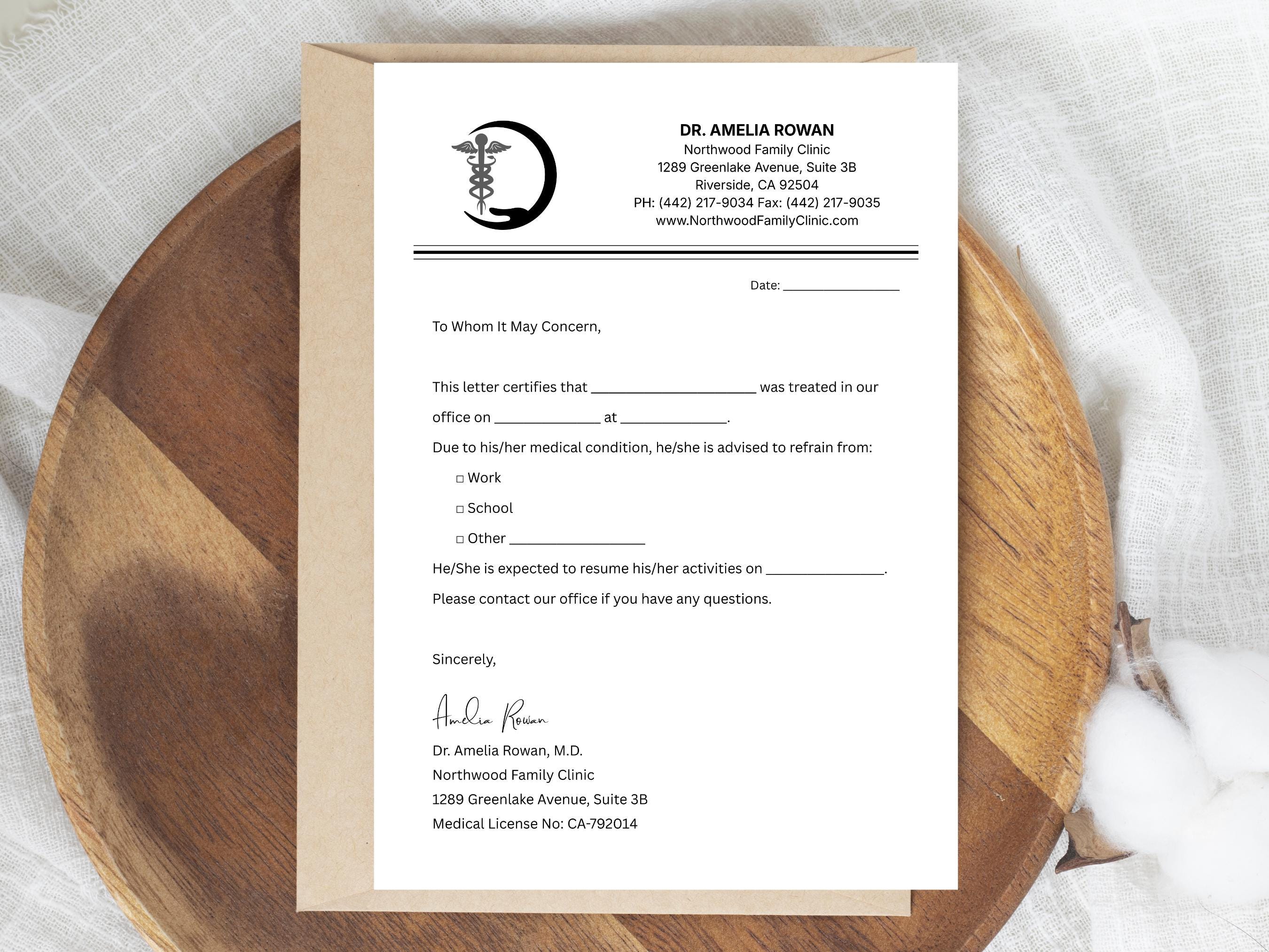 Editable Doctor's Note Template | Medical Excuse (A4, US Letter