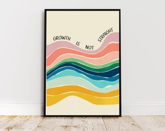 Growth Is Not Straight Art Print, Motivational Rainbow Decor, Home Offices, Classrooms, Therapy Rooms (Digital Download)
