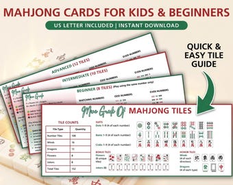 Kids Mahjong Cards for Beginners, Printable Mahjong Tile Guide, Learn Mahjong Cheat Sheet, Intermediate Mahjong Card, Mini Mahjong 101