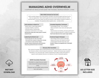 ADHD Overwhelm Regulation Guide, Neurodivergent Support Poster (PDF Download, US Letter Size)