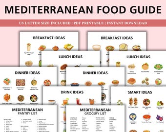 Mediterranean Diet Food Guide Printable, Mediterranean Meal Plan PDF, Grocery List, Healthy Eating Guide, Breakfast Lunch Dinner Ideas
