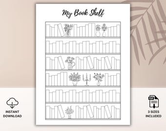 My Book Shelf Reading Tracker Printable, Book Log and Reading Journal, Aesthetic Book Tracker, Bookshelf Coloring Page, A4 A5 US Letter PDF