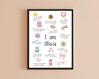 Personalized Affirmation Poster, Girls Nursery Decor Wall Art, Montessori Affirmation Corner,  School Decor, Classroom Mindfulness Decor