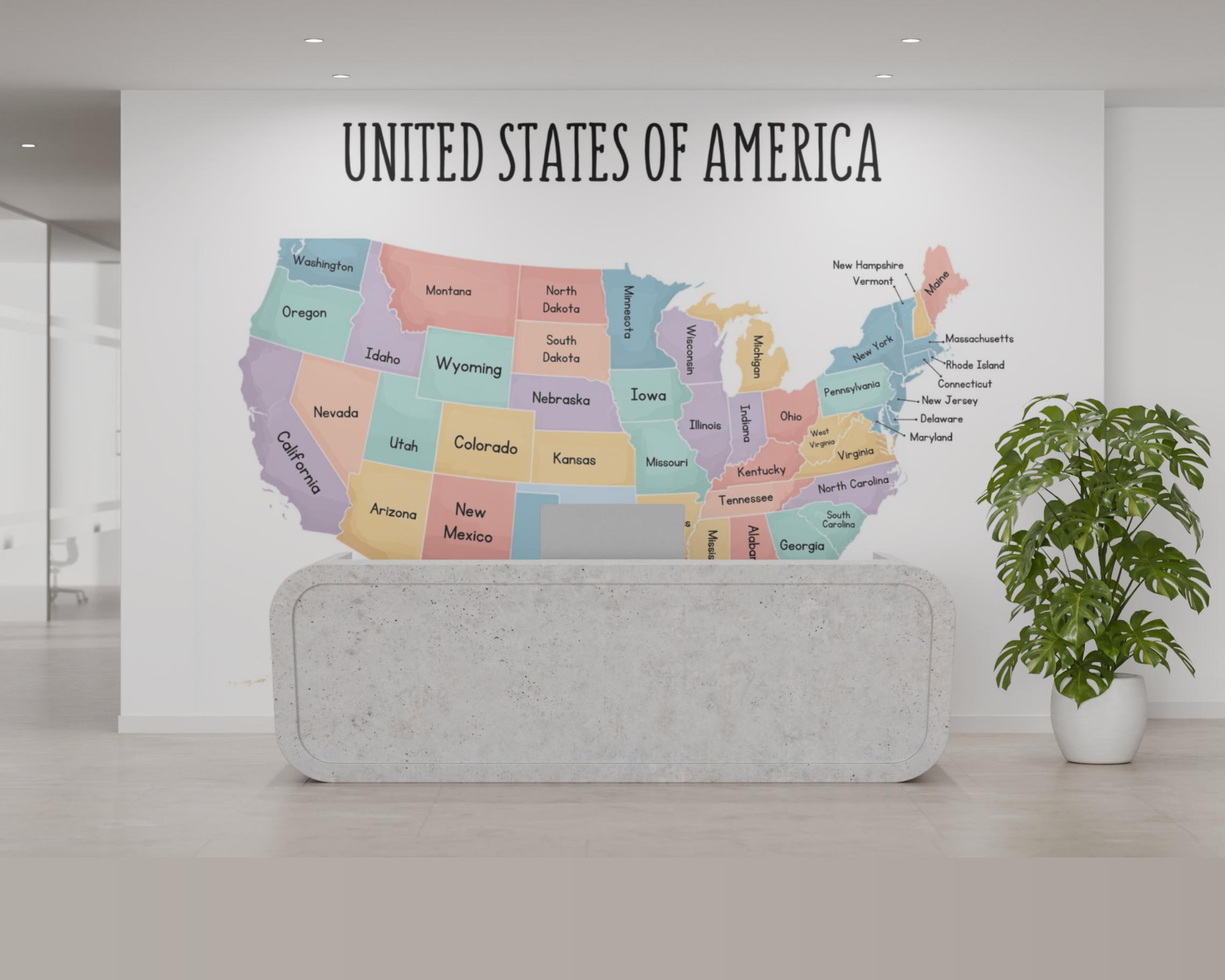 USA Map Poster: Pastel United States Map, Classroom Geography Decor ...