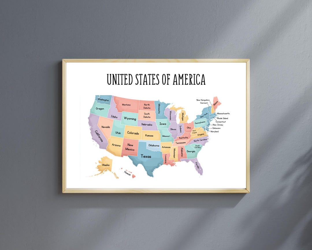 USA Map Poster: Pastel United States Map, Classroom Geography Decor ...