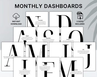 Planificador de hábitos y objetivos estético, panel de control mensual minimalista imprimible, páginas de planificador mensual, insertos de planificador sin fecha, A4, A5, Carta estadounidense