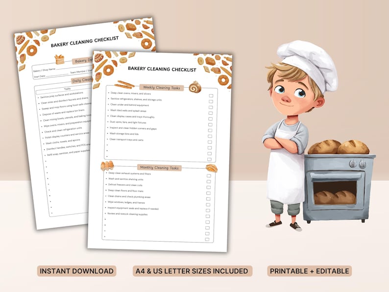 Bakery Cleaning Checklist Printable, Commercial Kitchen Cleaning Log ...