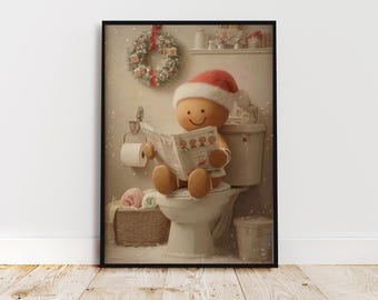 Vintage Gingerbread Man Bathroom Print • Funny Christmas Toilet Wall Art (Digital Download)