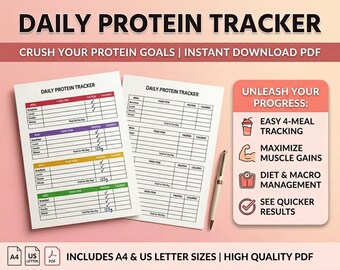 Daily Protein Tracker Printable, Protein Intake Log, Fitness Nutrition Planner, Macro Tracking Sheet, Weight Loss Journal, Gym Meal Tracker