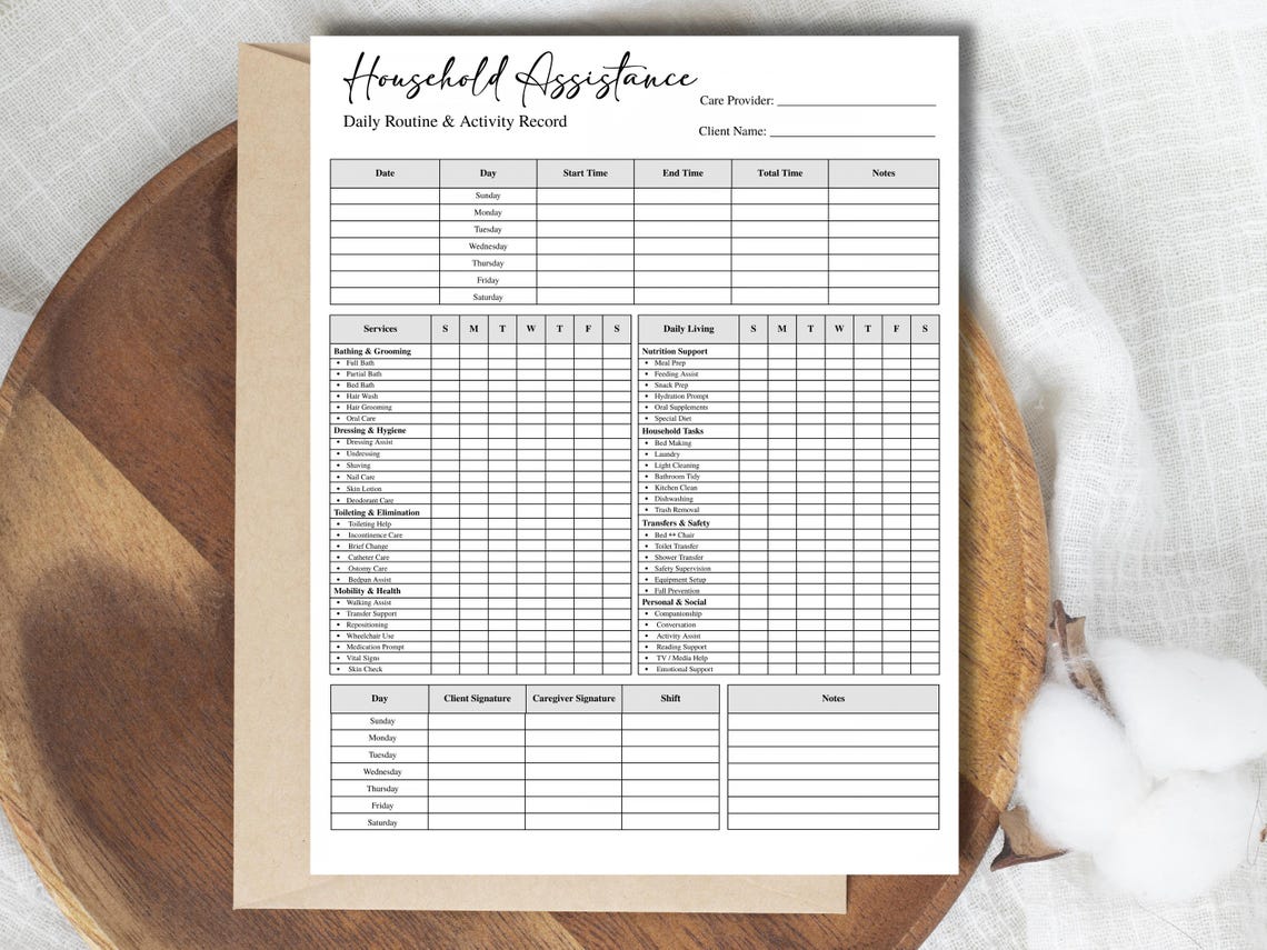 Caregiver Daily Log Sheet, Home Health Aide Timesheet (editable ...