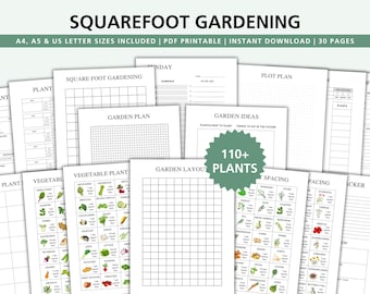 Agenda de jardinage pied carré, quadrillage, espacement des plantes (format PDF A4/A5/US Letter)