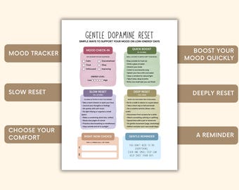 Dopamine Reset Printable Worksheet, Mood Tracker Planner, Low Energy Day Self Care Sheet, Mental Health Reset, Anxiety Relief Journal Page