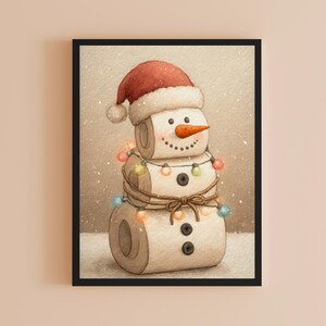 Julkonsttryck med snögubbe och toalettpapper, nyckfull badrumsdekoration (nedladdning direkt)