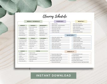 Editable cleaning schedule checklist, Weekly Monthly Planner (PDF, A4 & US Letter Sizes Available)