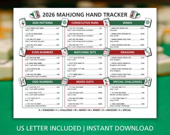 2026 Mahjong Hand Tracker Card, Mahjong Score Sheet, Mahjong Pattern Tracker, American Mahjong Cheat Sheet, Mahjong Reference Guide PDF