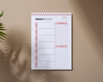 Weekly Meal Planner Printable: Shopping List, Menu Plan for Breakfast Lunch Dinner, Cute Food Prep PDF, Sunday Monday Start