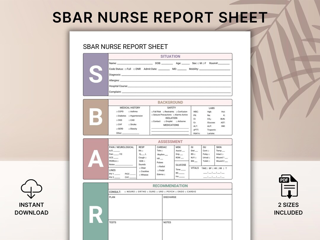 SBAR Nurse Report Sheet Printable, Nursing SBAR Template, Shift Handoff ...