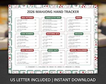 American Mahjong Cheat Sheet,, 2026 Mahjong Hand Tracker Printable, Mahjong Score Card, Mahjong Pattern Tracker, Mahjong Reference Guide PDF